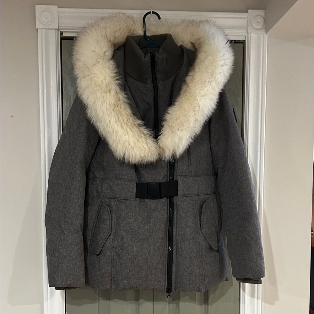 Toboggan Gray Winter Parka with Faux Fur Trim